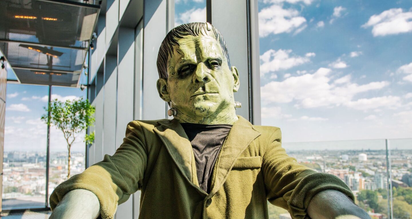 Frankenstein poses with his arms outstretched at Westlight.