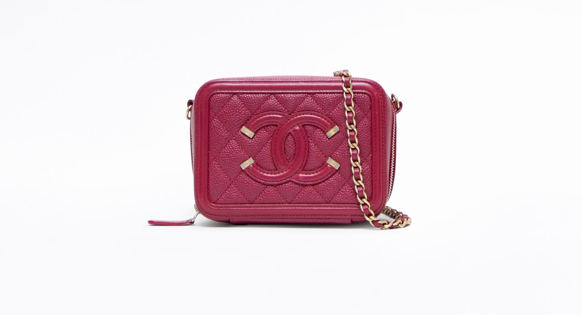 Chanel Caviar Mini Filigree Vanity with Chain Red Burgundy