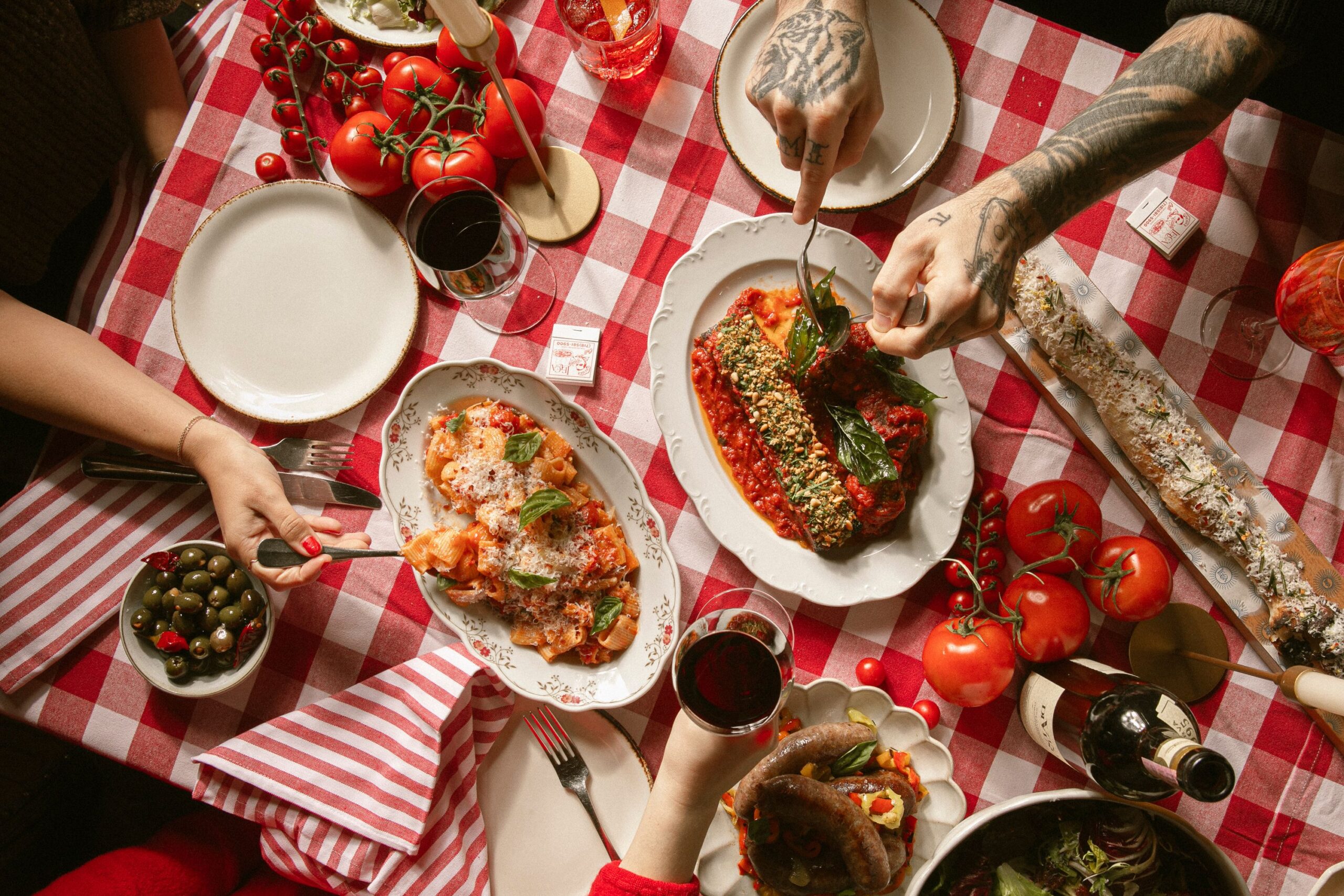 Dinner spread sits on table at Leuca.