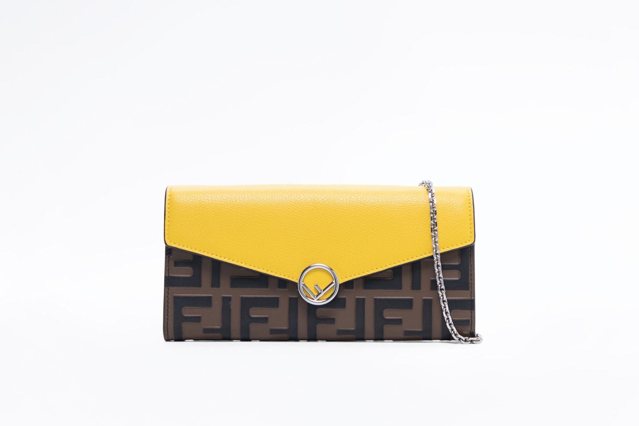F is Fendi Continental Wallet on Chain Brown/Yellow