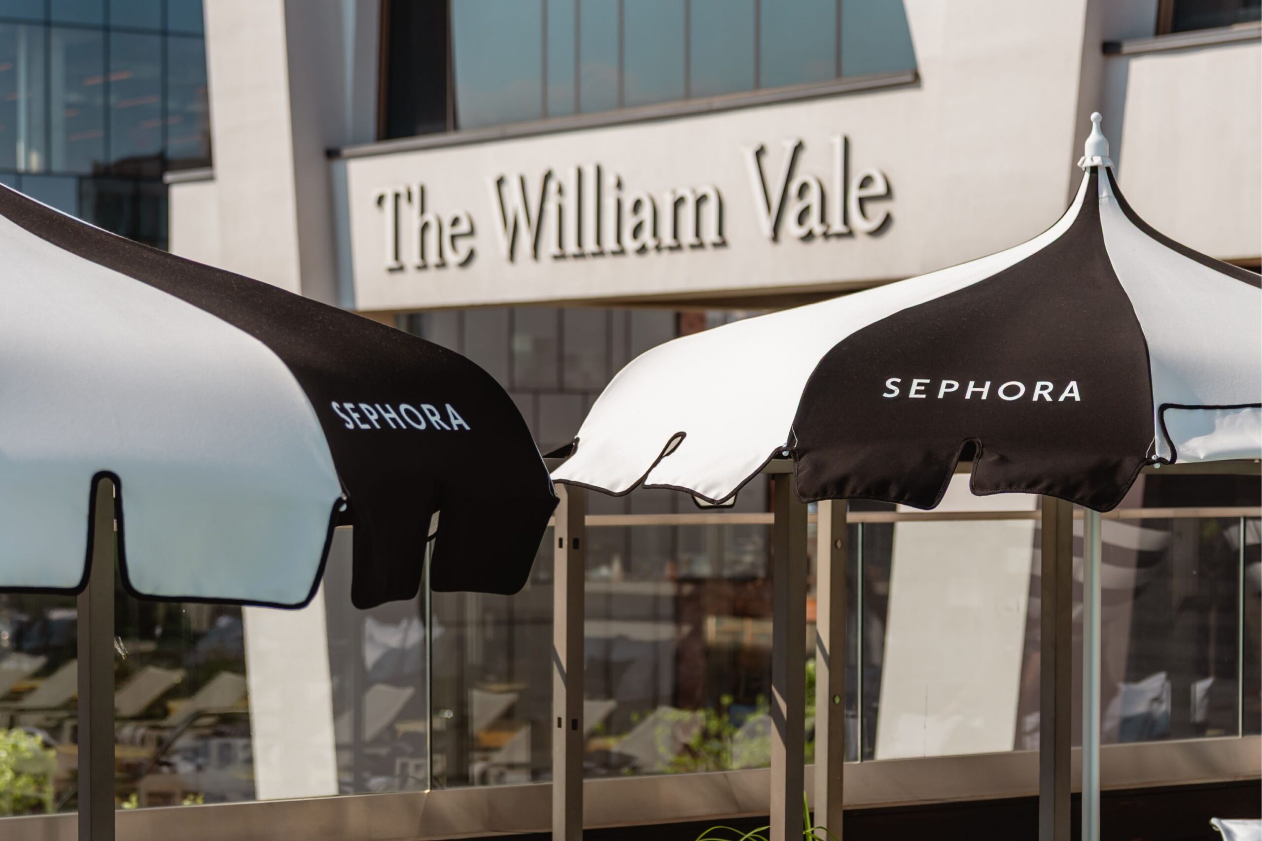Sephora umbrellas with The William Vale sign in the distance