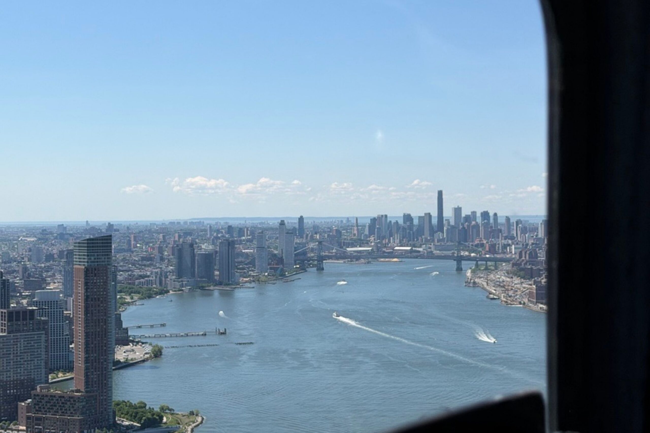 View of East River and bridges from helicopter