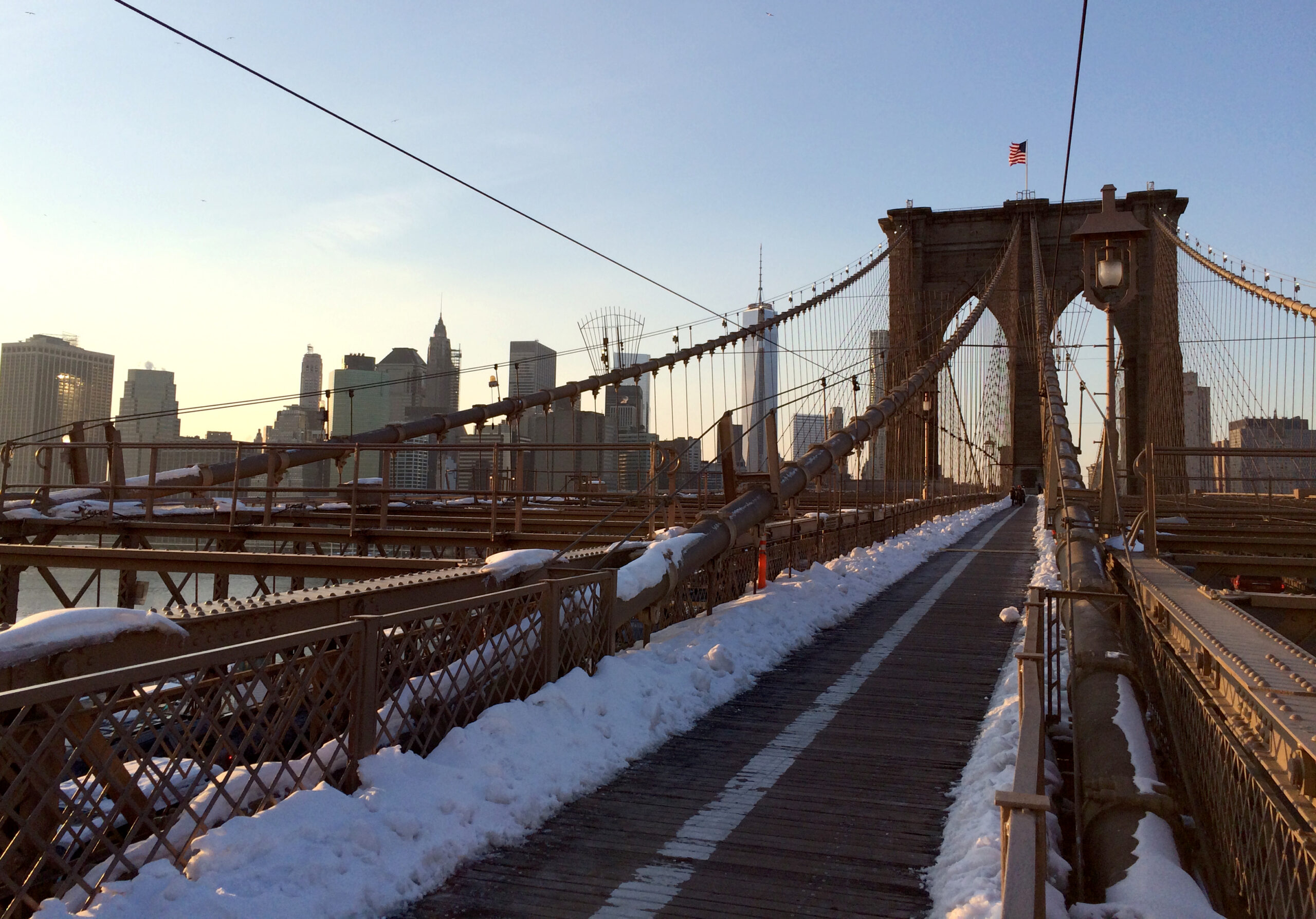 brooklyn bridge covered in snow