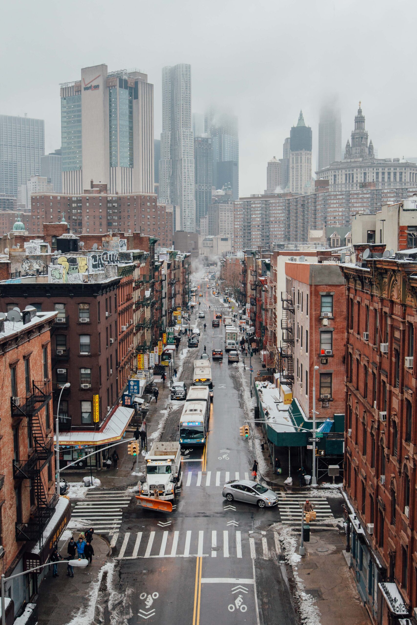 view of manhattan skyline in winter